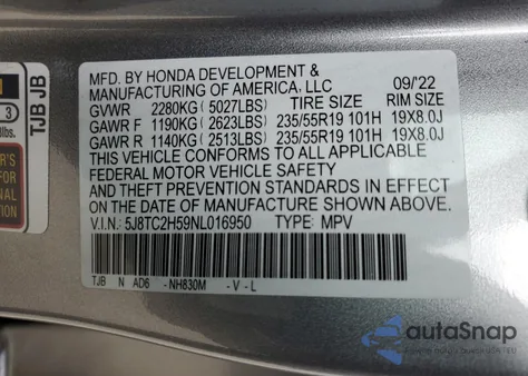 2022 Acura Rdx Technology from USA, damaged, VIN 5J8TC2H59NL016950